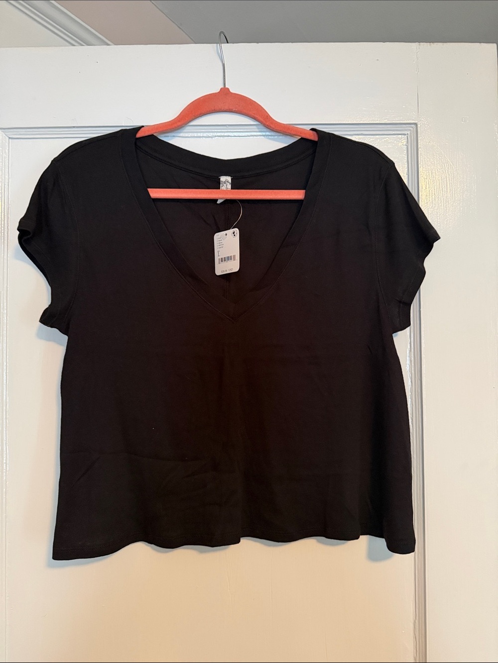 Free People Black V-Neck Short Sleeve Tee